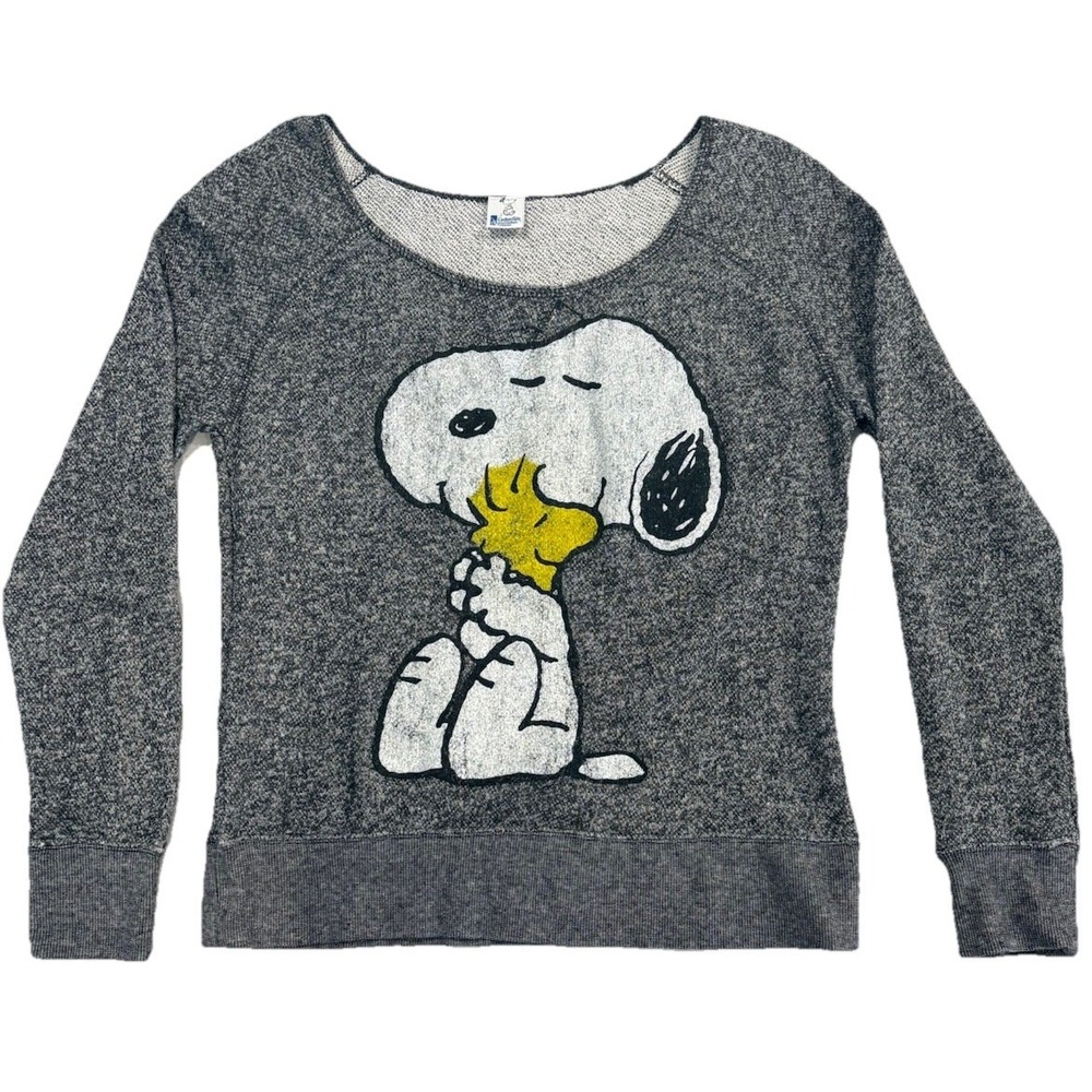 Peanuts French Terry Women's Small Scoop Neck long sleeve top Snoopy Woodstock